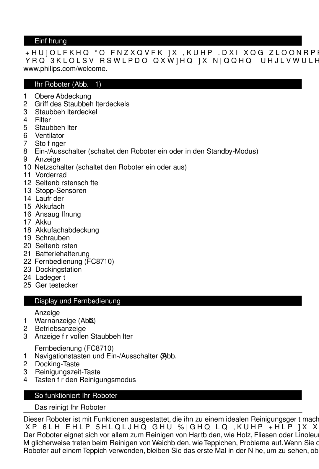 Philips FC8700, FC8710 manual Einführung Ihr Roboter Abb, Display und Fernbedienung, So funktioniert Ihr Roboter 